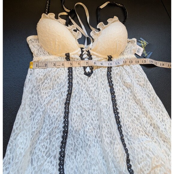 Cinema Etoile Seductive Wear Winter White Floral Lace Nylon Babydoll Sheer Large - Picture 5 of 13